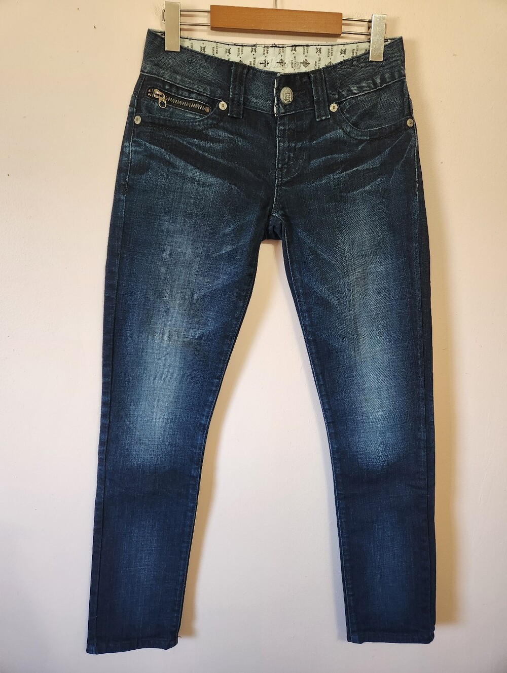 VTG Guess Y2K McBling Daredevil Skinny Jeans Chain Rhinestone Embellished 27